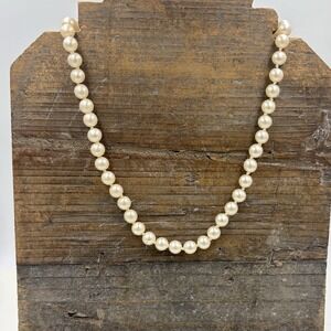 Vintage Cultured Pearl Necklace 18" Hand Knotted 8mm Pearls Barrel Clasp